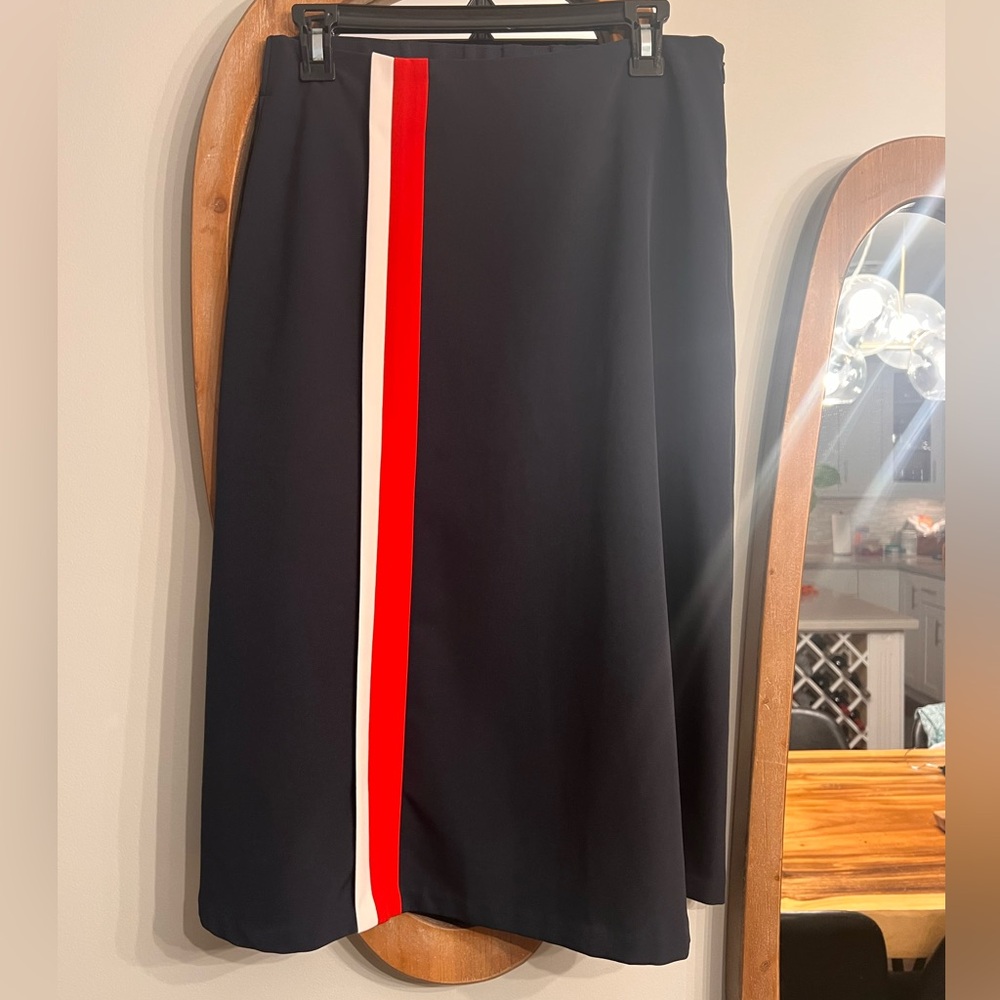 Stylish Navy A-Line Skirt with Red and White Stripe